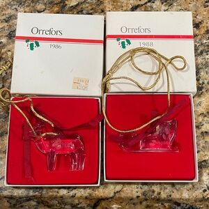1986 Orrerfors Clear Crystal
Reindeer & 1988 Sleigh
Christmas Tree Ornament